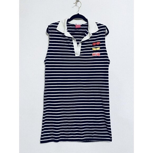 Zara Natacha Paschal Polo Dress Womens Small Striped Sleeveless Art to Wear - Picture 2 of 9